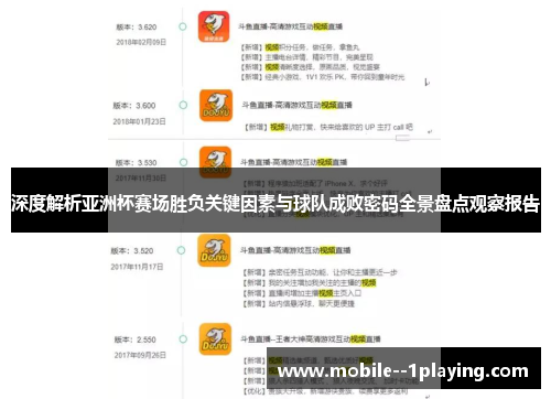 深度解析亚洲杯赛场胜负关键因素与球队成败密码全景盘点观察报告 深度解析亚洲杯赛场胜负关键因素与球队成败密码全景盘点观察报告